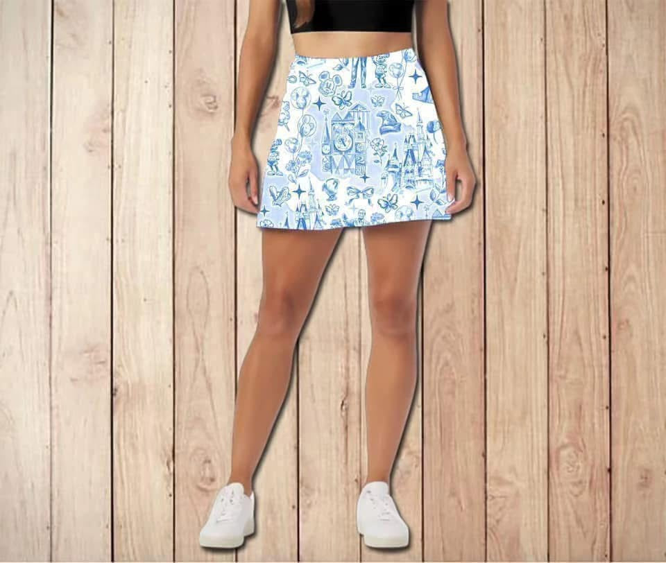 Blue and white character skort